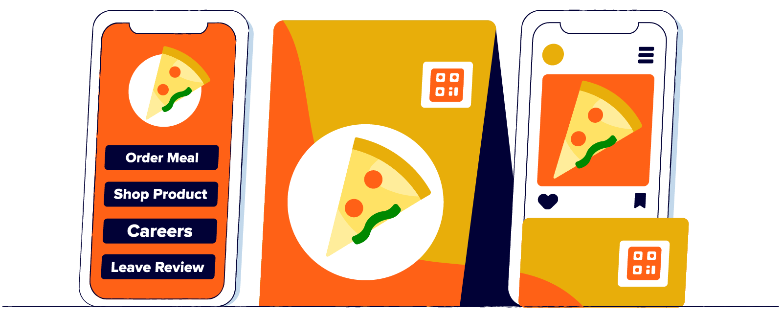 A pizza restaurant using QR Codes to connect signage to its website.