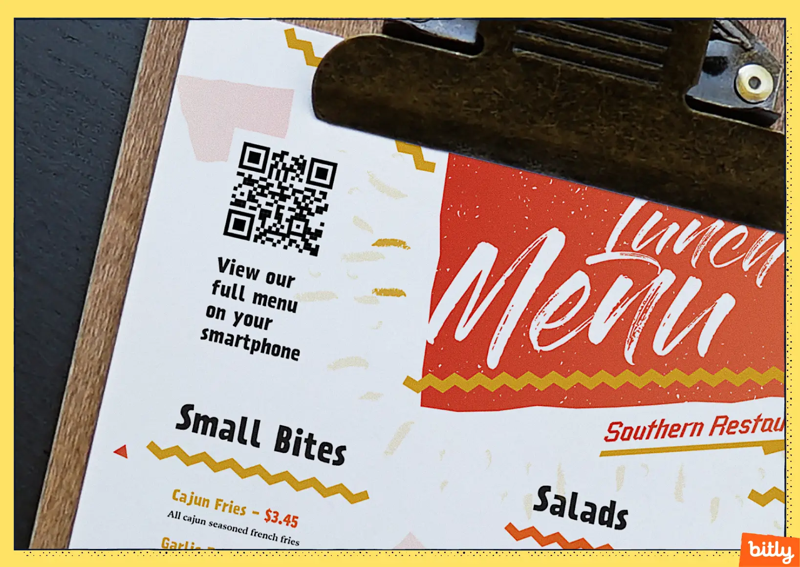 A QR Code on a menu.