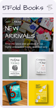 Beispiel für eine mit Bitly Pages erstellte Landingpage für eine Buchhandlung mit digitalem und physischem Angebot, die für Neuerscheinungen wirbt.